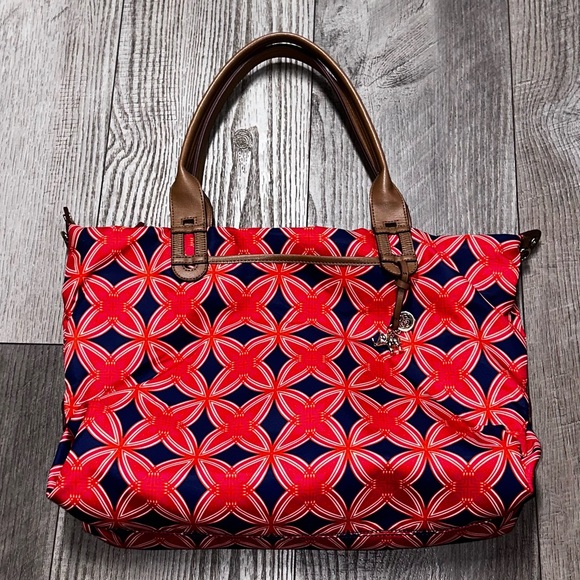 Stella & Dot navy red brown tote large travel baby bag shoulder luggage - Picture 2 of 12